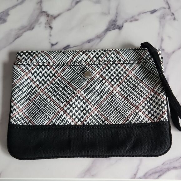 Lands' End Black and White Checkered Bag Houndstooth Plaid Wristlet Wallet Pouch - Picture 1 of 7